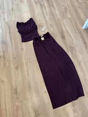 Two-Piece Plum Maxi Skirt and Crop Top Set